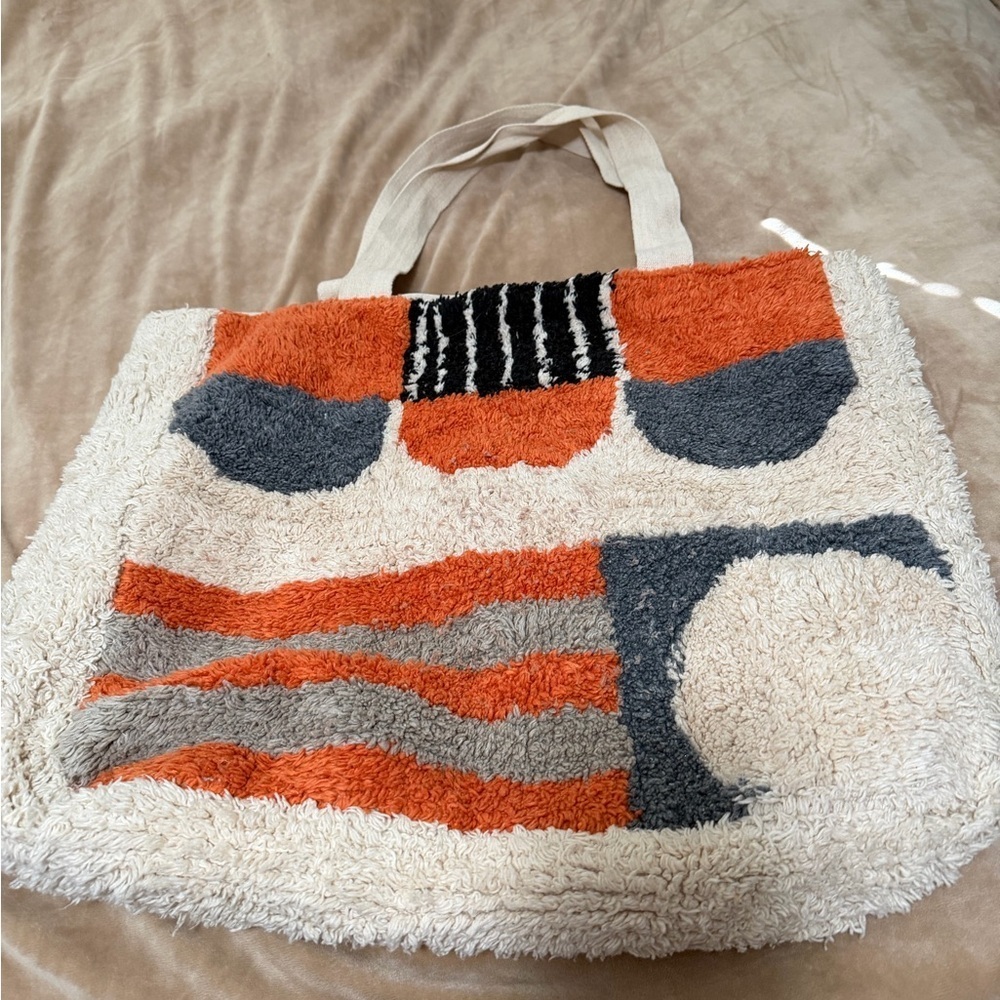 Ink + Alloy Abstract Patterned Textured Tote Bag - Cream, Orange, and Gray